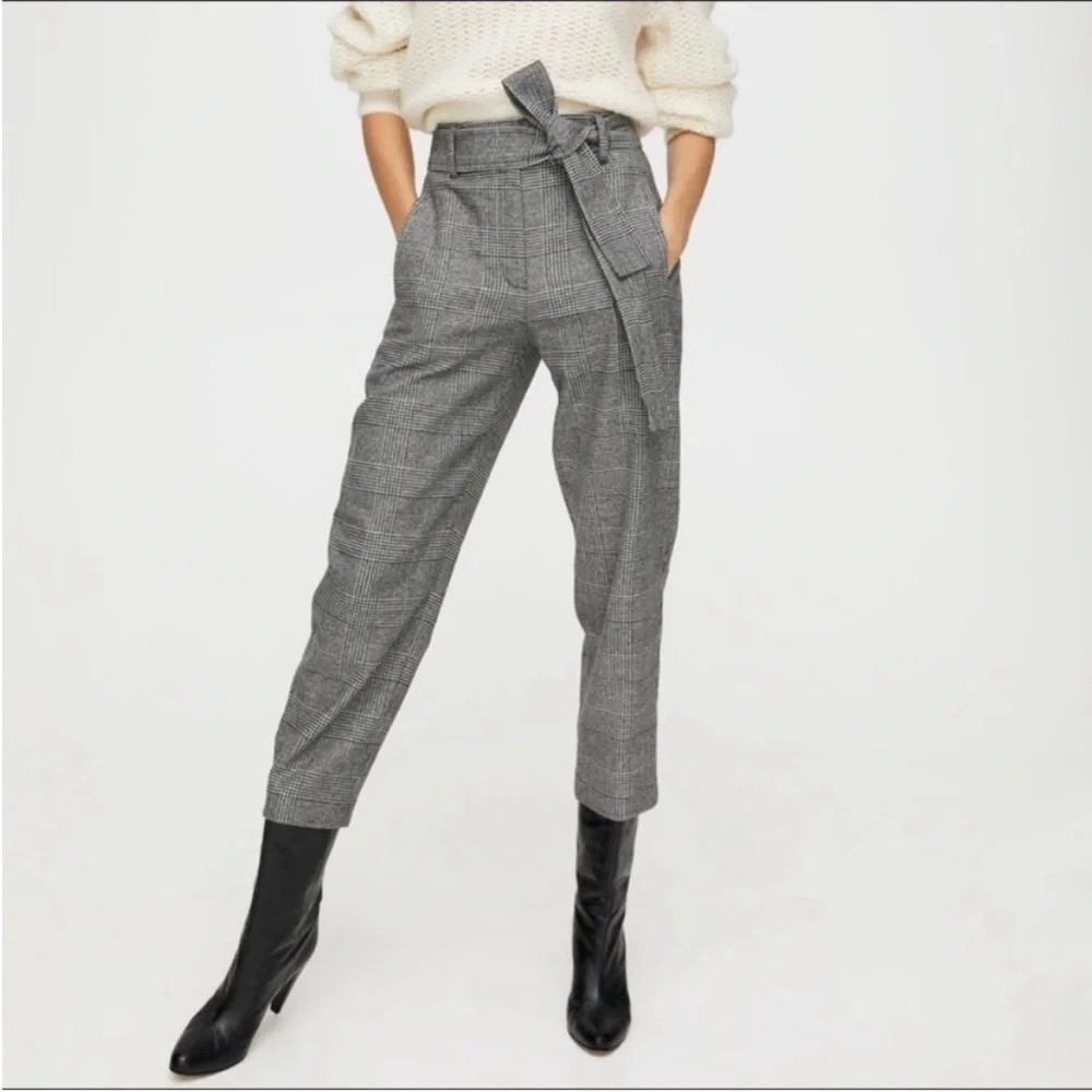 Aritzia Wilfred Jallade Tie Front Plaid Pants Size 6 B3